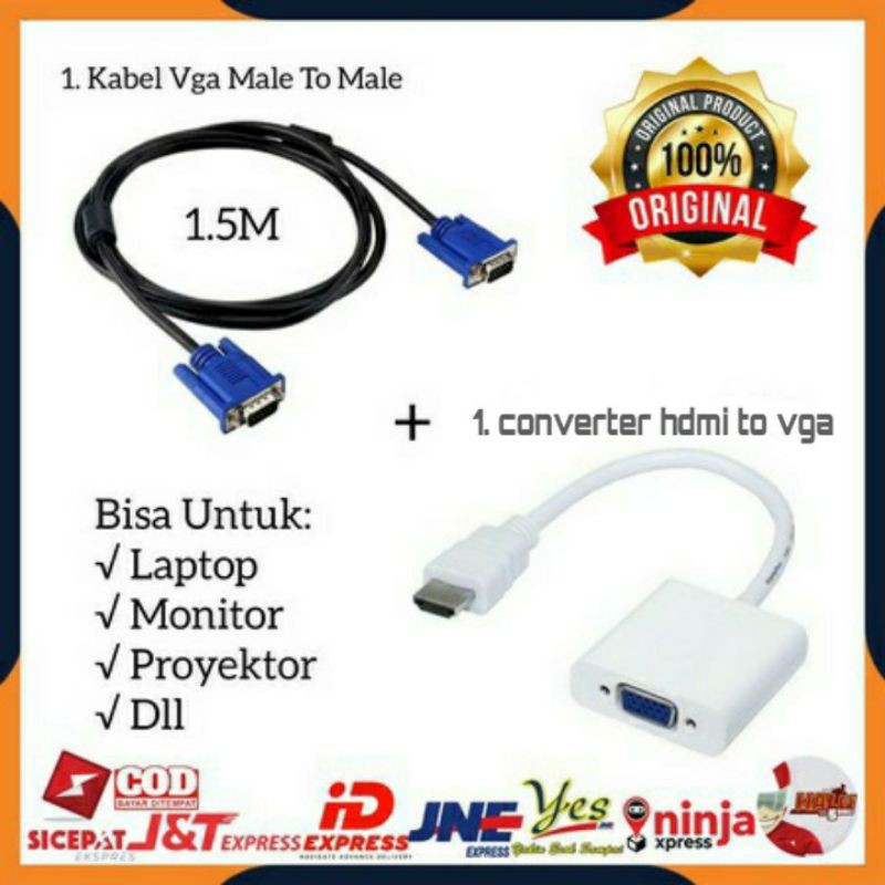 Converter HDMI TO VGA Dan Kabel VGA 1.5m (kabel+Converter)