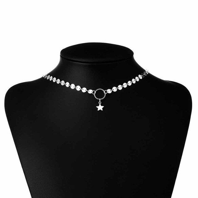 Kalung Choker Aksen Koin Emas Motif Bintang Gaya Korea Untuk Wanita