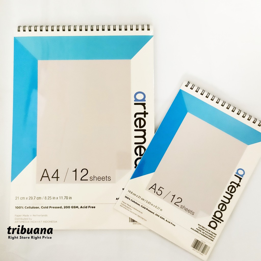 

Artemedia Watercolor Book A4/A5 200 gms/12 sheet Spiral Pad - Kertas Cat Air
