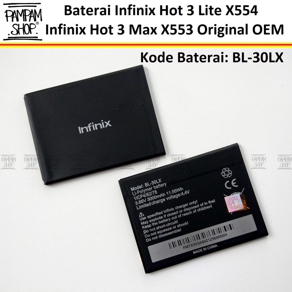 Baterai Infinix Hot 3 Lite X554 Hot 3 Max X553 BL-30LX Original OEM BL 30 LX BL30LX Batre Batrai HP Handphone