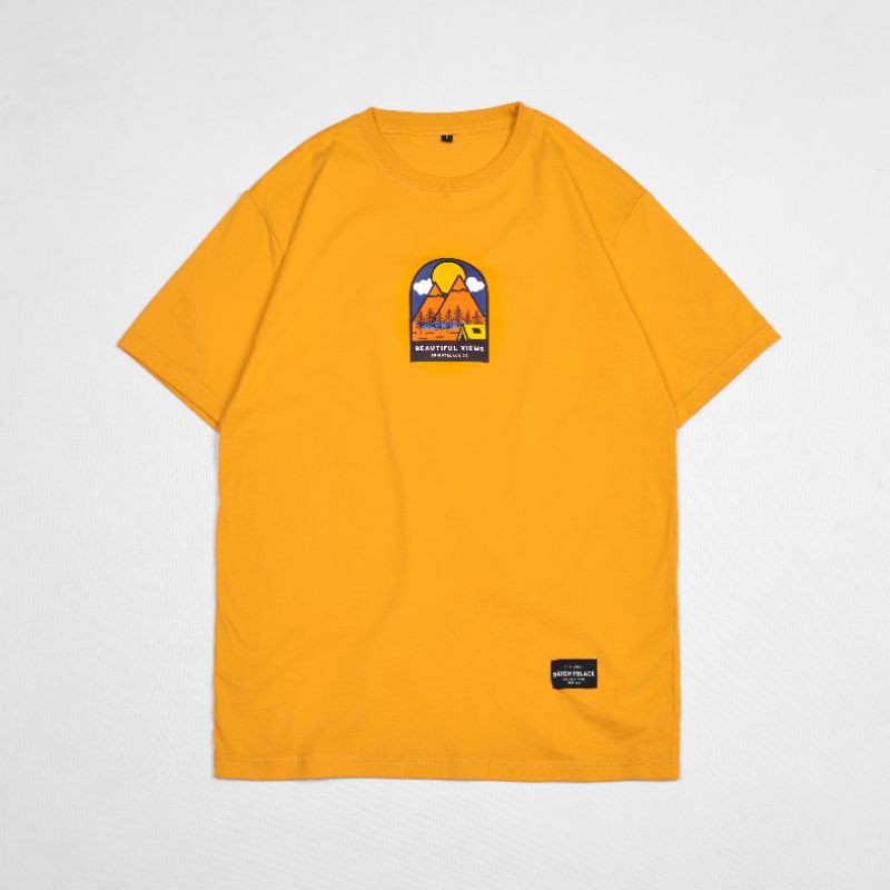 T-SHIRT PRIA ETNIK BRIGHTBLACK MUSTARD "BEAUTIFUL VIEWS"