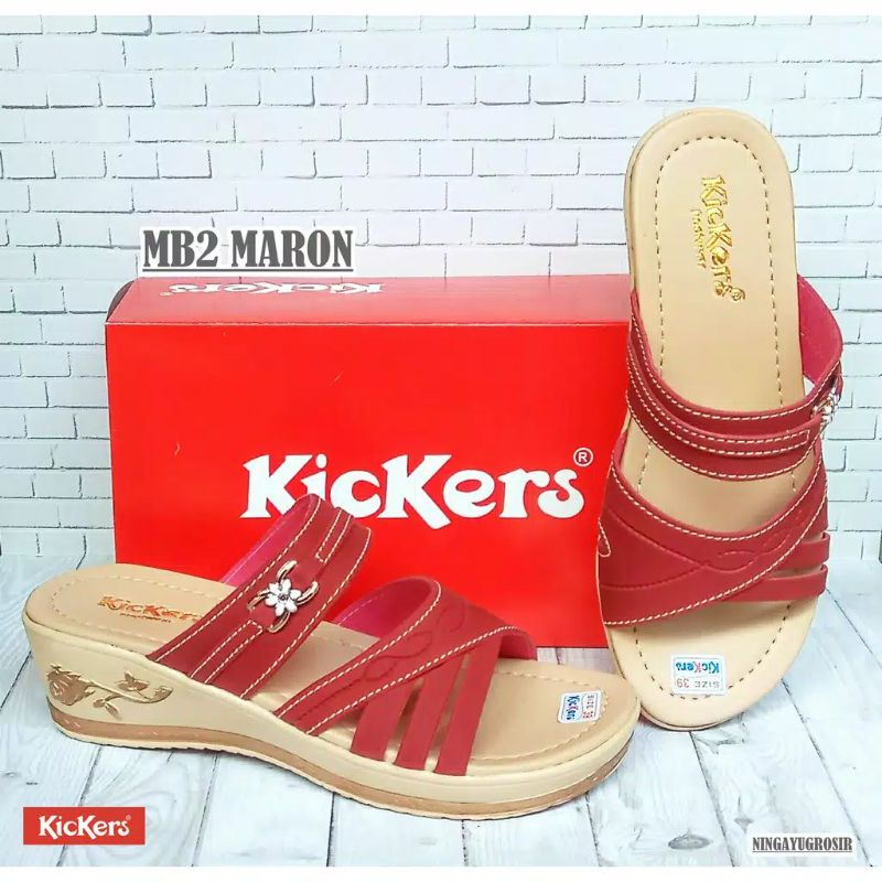 sandal wadges wanita merk kickers model selop