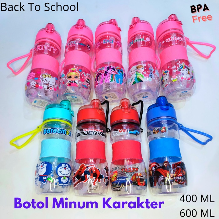 Botol Minum Anak Motif Karakter Kartun Imut Lucu BPA Free 400ml