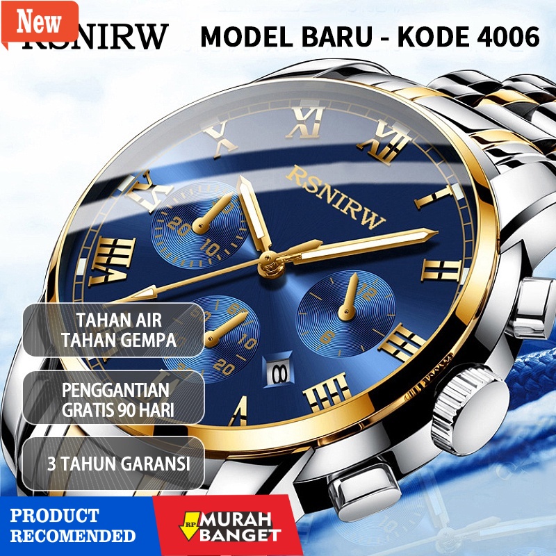 Jam analog pria terbaik- COD RSNIRW-Jam Tangan Pria Metal Kode 4006 NI（Free BOX)