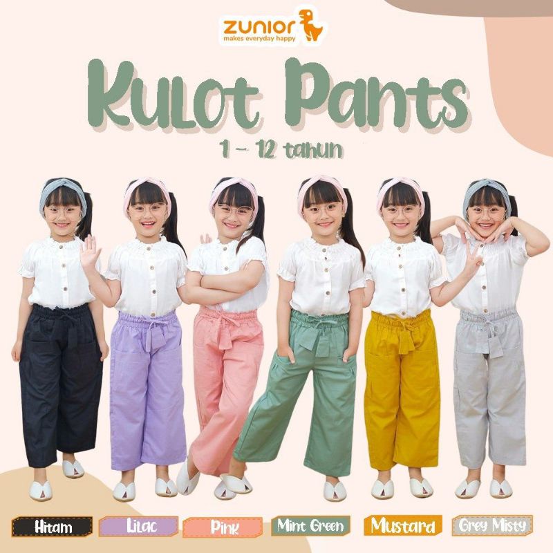 Celana Anak Perempuan Kulot Panjang Zunior Premium 6 Warna 1-12 Tahun