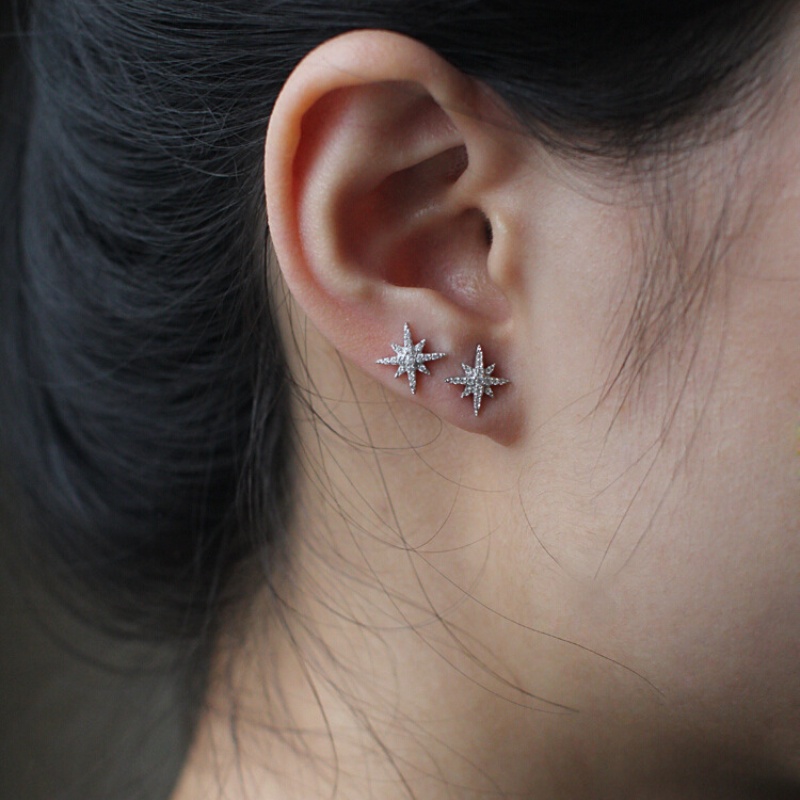 [Ready Stock]Affordable Luxury Fashion Silver Octagonal Star Ear Studs