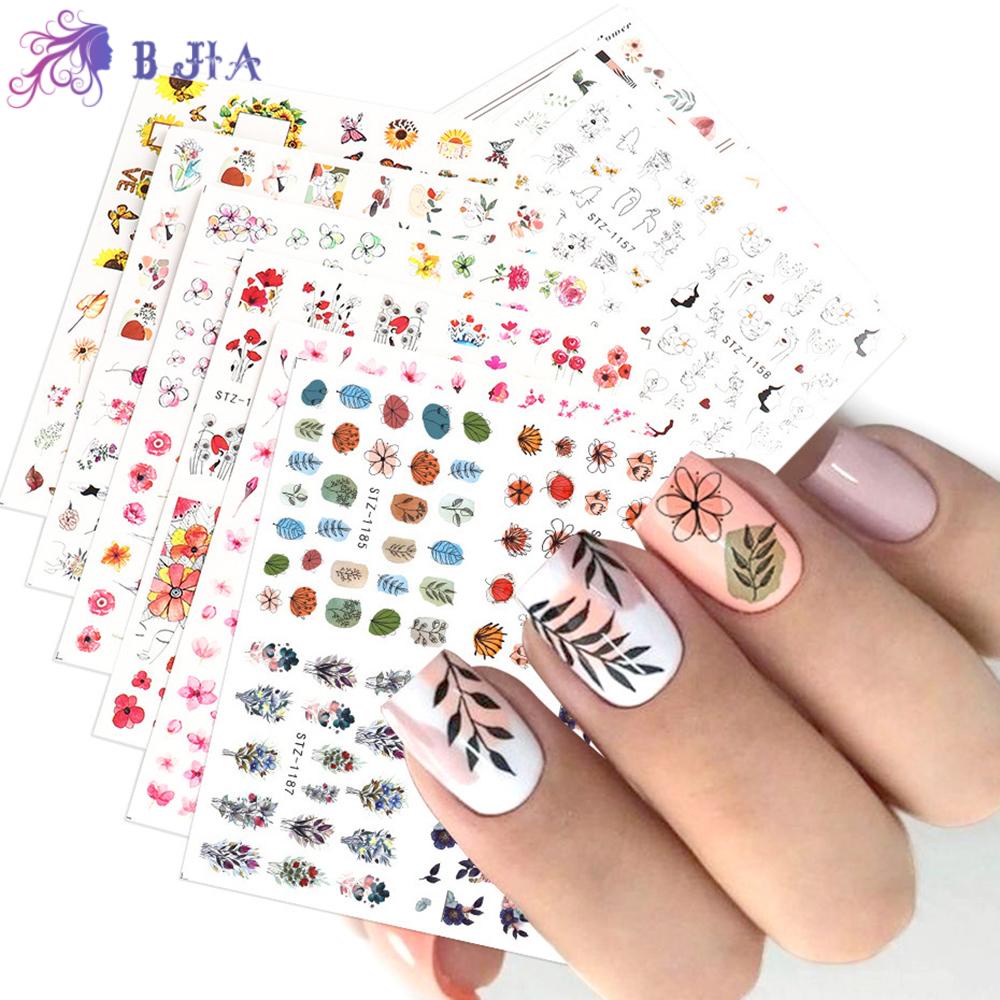 Jual Bjia 6Pcs/Set Hot Nail Stickers Water Transfer Flower Leaf Design Simple Abtract Face Tattoo Watercolor Nail Art Decor Summer Indonesia|Shopee Indonesia