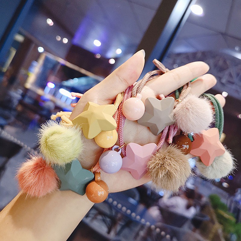 MURMURE.ID | IKAT RAMBUT KOREA SIMPLE MODEL POMPOM BINTANG KARET TALI RAMBUT WANITA HA070 HA071-3