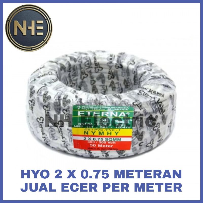 Kabel Eterna NymHyo 2x0,75mm Putih - Kabel Listrik Eterna Serabut 2x0,75 White (Harga Per Meter)