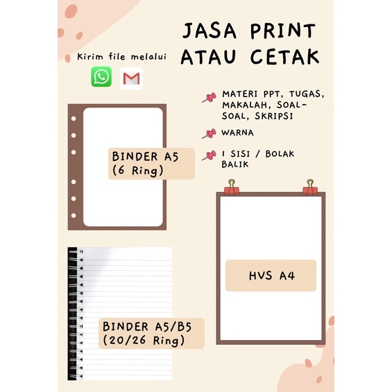 

PRINT DOKUMEN ATAU CETAK KERTAS BINDER POLOS A5(20 Ring dan 26 Ring), B5 dan HVS A4 (BOLAK-BALIK)