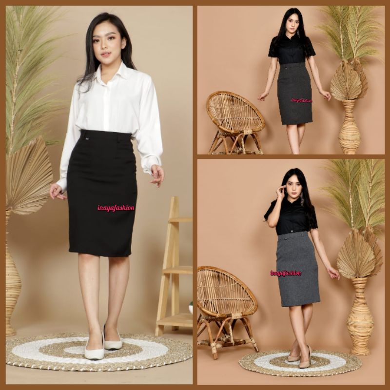 Rok Kerja Pendek Hitam Span 3/4 Bahan Formal Kantor / Rok Pendek Wanita Hitam Polos / Rok Pendek