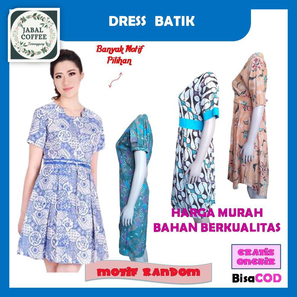 Dress Batik Wanita Jumbo Pesta Modern / Dress Pendek Batik Wanita Dewasa Modern Murah J18