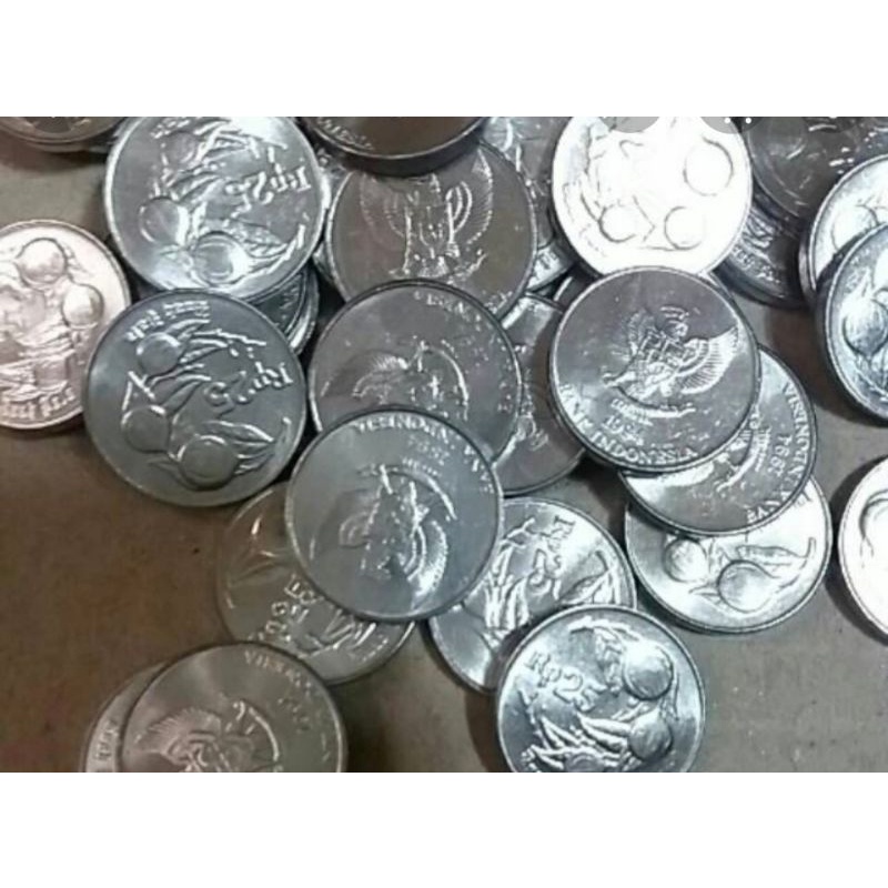 Uang koin koleksi 25 rupiah gambar buah pala 1994 atau 1996