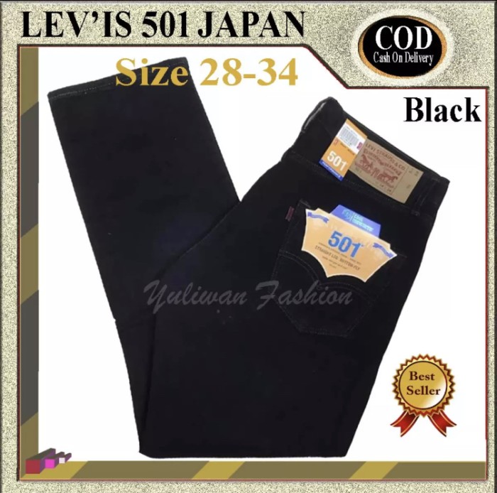 Gratis Topi+Celana Jeans levis 501 premium original jeans - Hitam, 28
