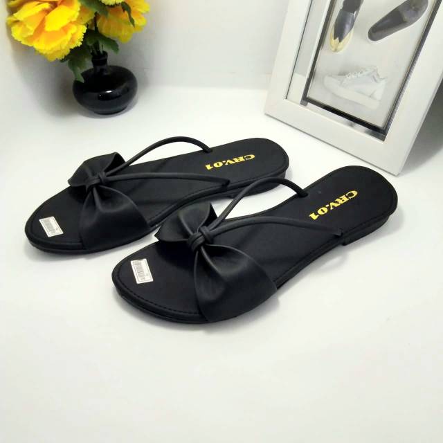 mqstars-Sendal Flat Wanita Teplek Slop Pita Sandal Terbaru