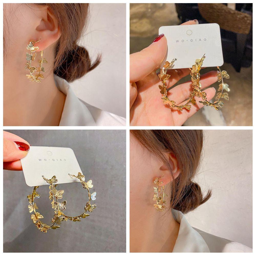 Anting Hoop Bulat Nanas Dainty Untuk Wanita Gadis Lapis Emas 18k Butterfly