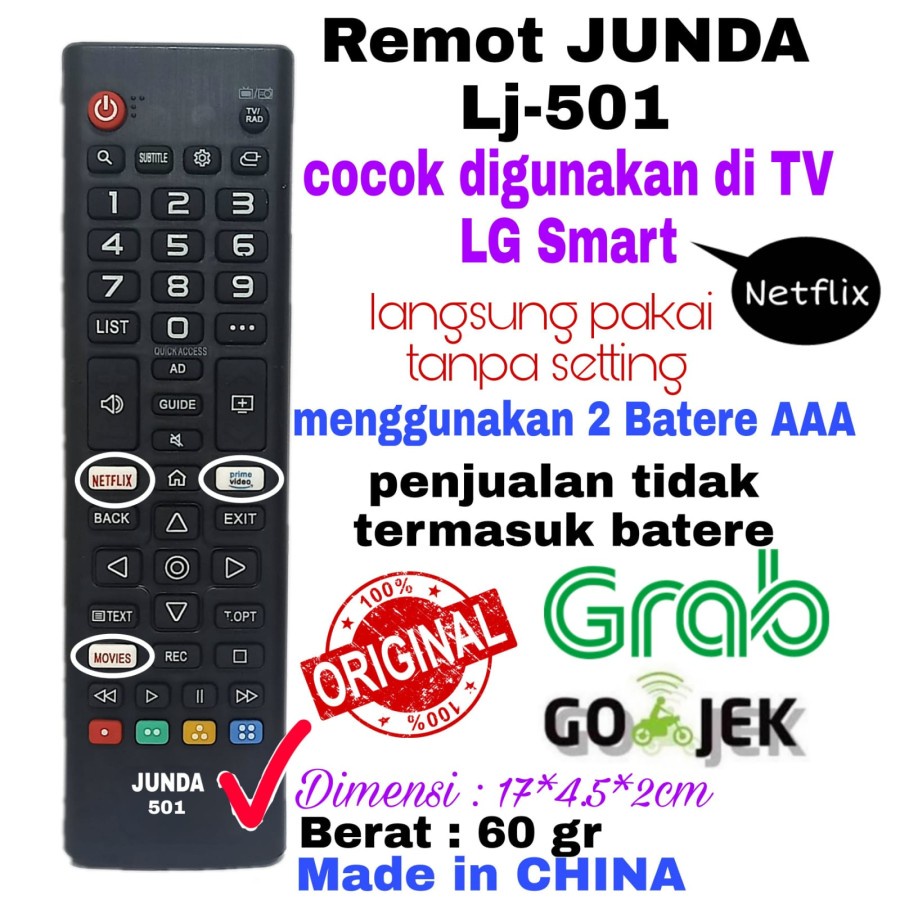 REMOTE REMOT UNIVERSAL TV LED LG SMART TV ANDROID JUNDA 501