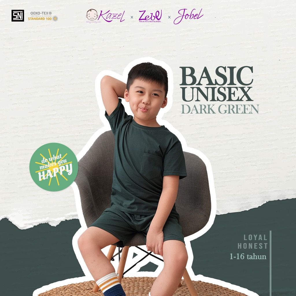 Kazel x Zebe Tshirt Basic Pocket Unisex Anak 6-12 Tahun / Atasan Anak Murah