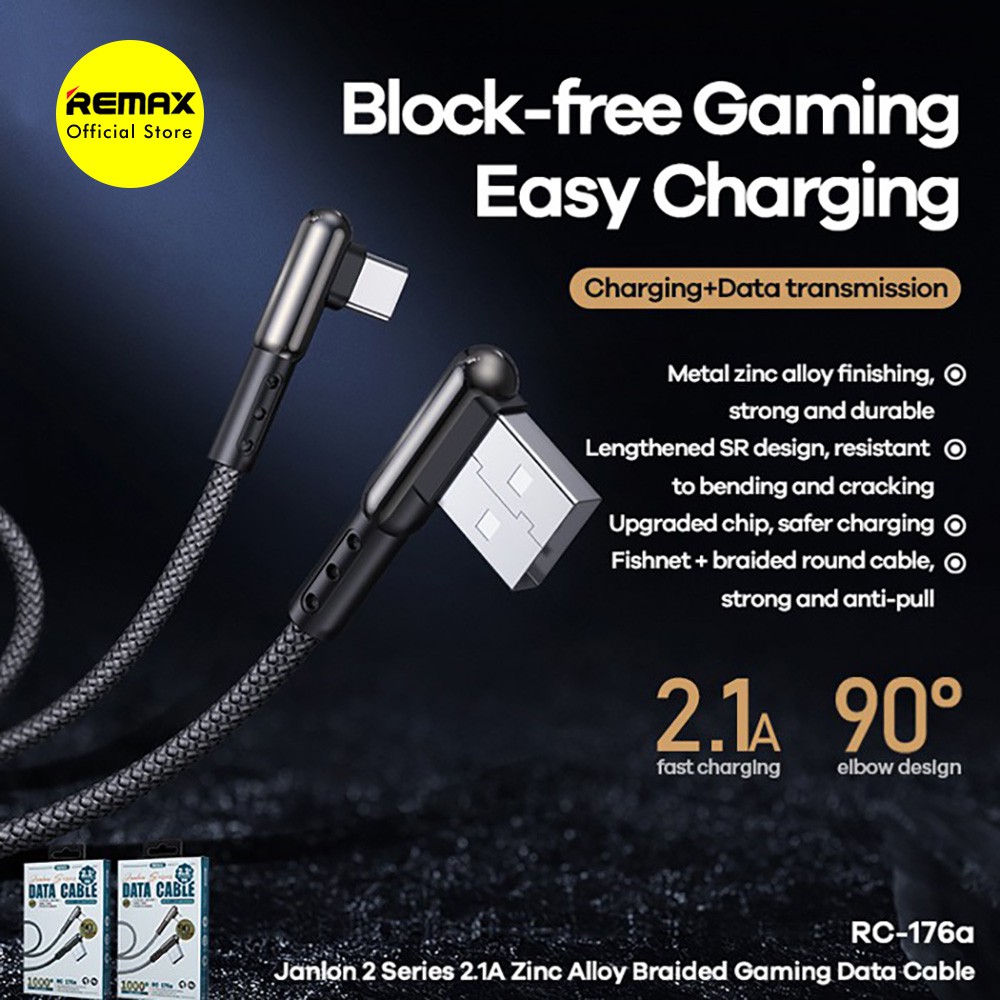 Remax Janlon2 Braided 2.1A Lightning USB Kabel Data Fast Charging RC-176I 1 Meter Cas Multi Proteksi