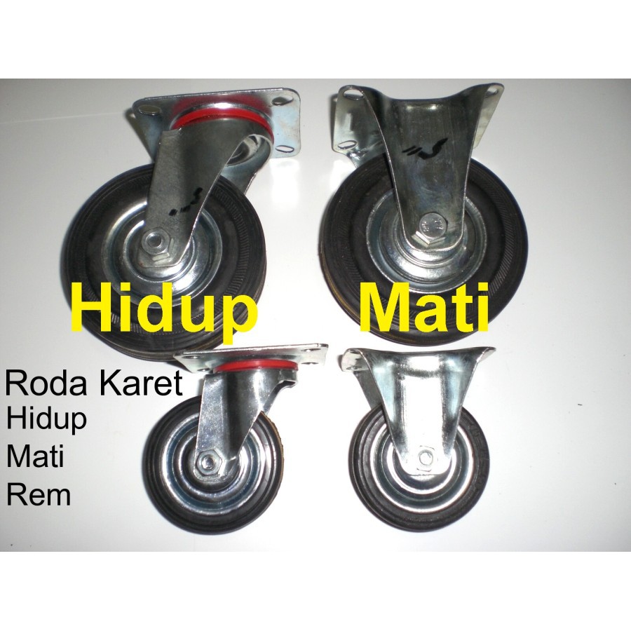 Roda Karet 4" Hidup + Mati Set ( 2 pc Roda Hidup + 2 pc Roda Mati )