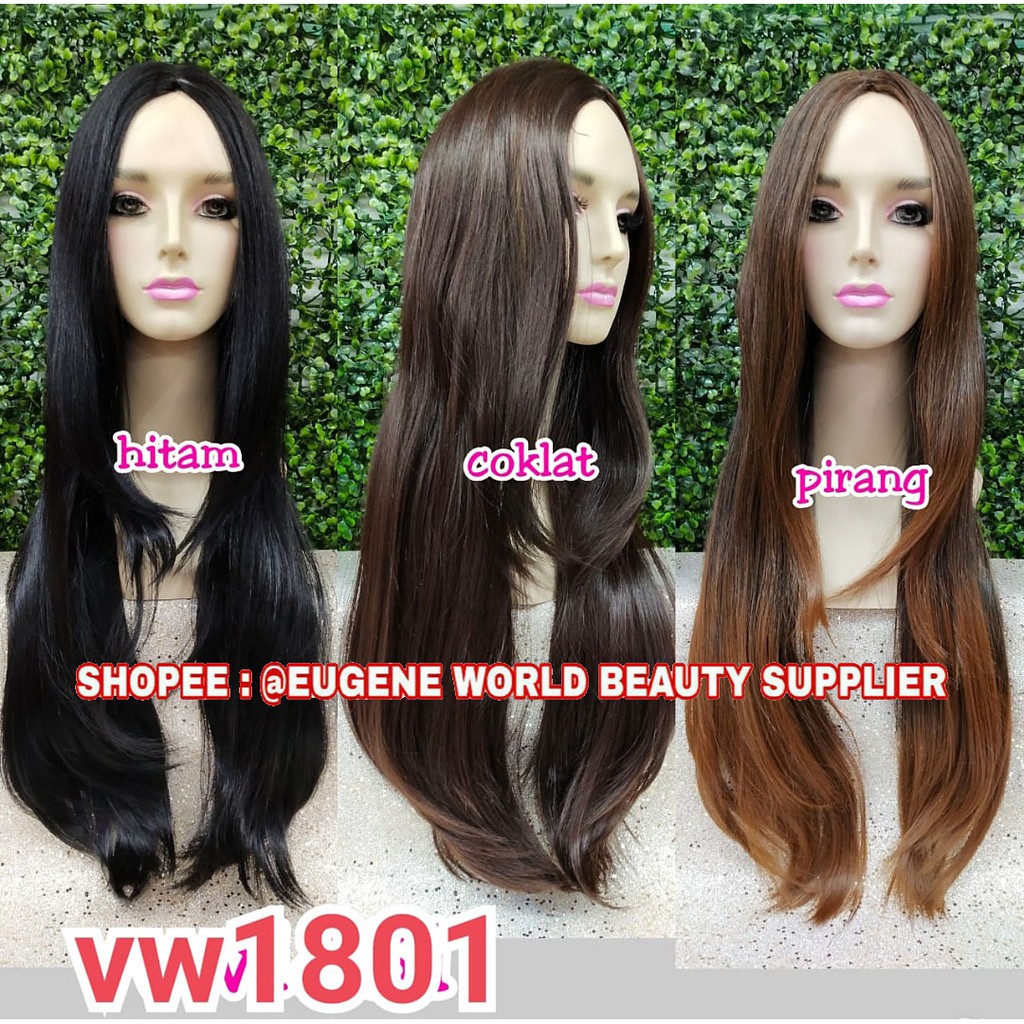 RAMBUT PALSU WIG KOREA NATURAL WIG WANITA PANJANG LURUS TEBAL TANPA PONI WIG RAMBUT ASLI 1801