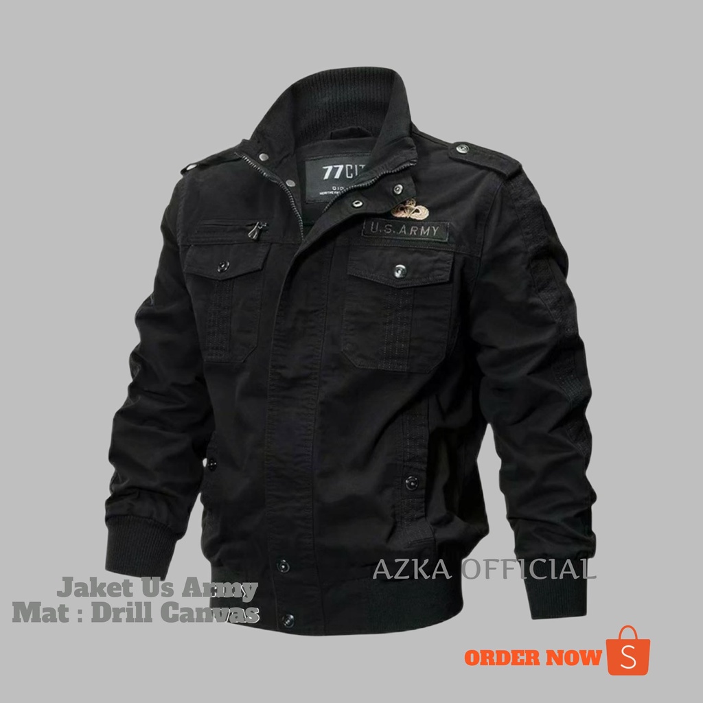 Jaket Bomber Canvas Pria Us Army Premium Distro Original Veltics Bahan Drill Canvas tebal Jaket Kasu