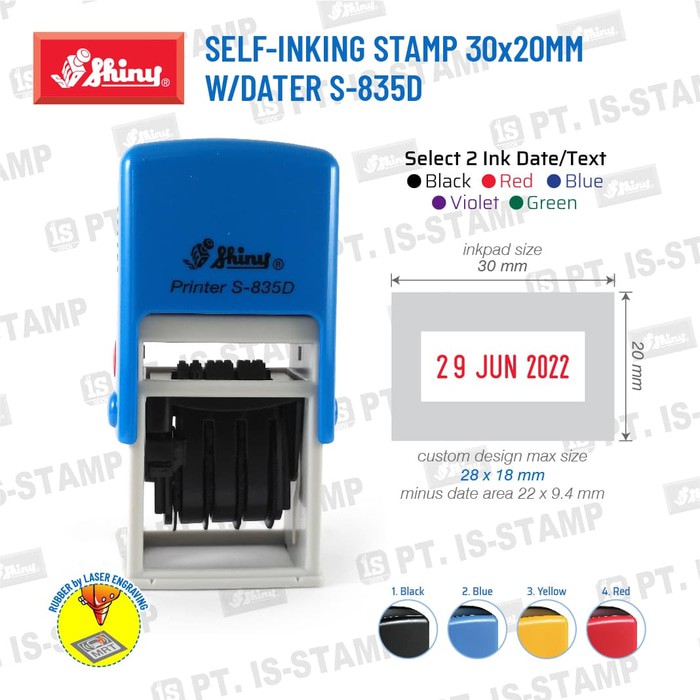 

Unik Shiny Self Inking Stamp 30x20mm w Dater S 835D Limited