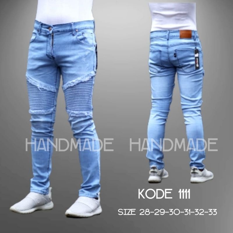 Jual Celana Jeans Bikers Sobek Ripped Handmade Polos Tanpa Sobek Shopee Indonesia