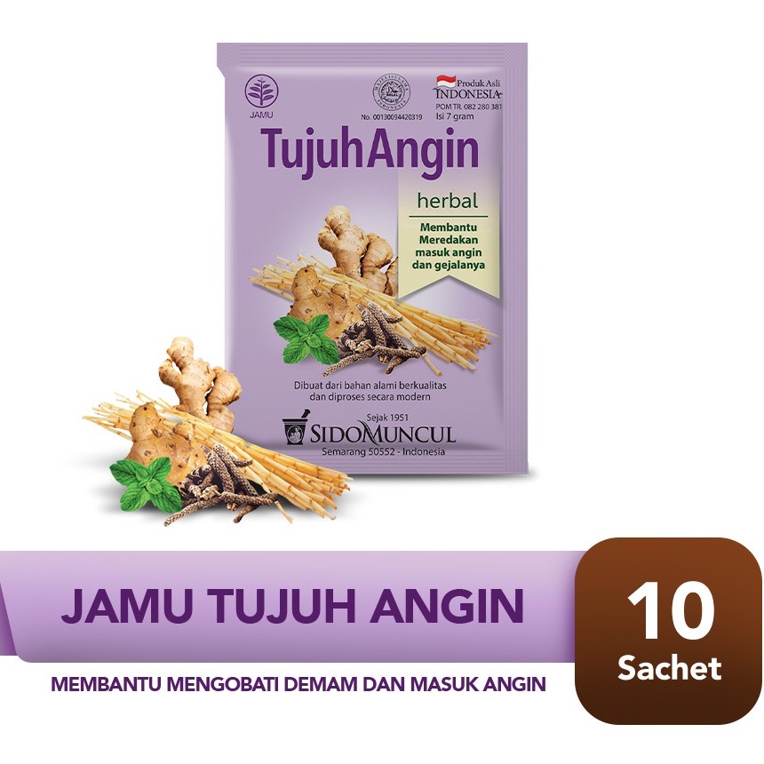 

Sidomucul Tujuh Angin Obat Masuk Angin Perut kembung Mual Pusing Sakit Kepala Minuman Herbal Segar Tradisional Jamu Bubuk