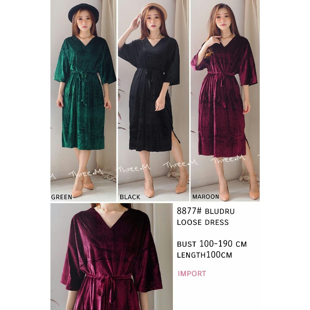 8877 bludru loose dress fit body kecil-jumbo, bludru halus super stretch