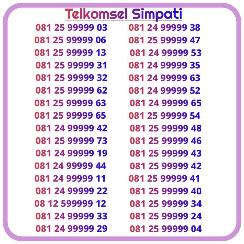 nomor cantik telkomsel simpati panca 99999