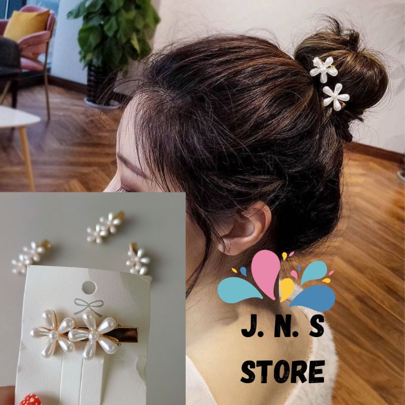 Jepit Korea Bunga Mutiara Rose Flower Pearl Korean Hairpin Jepit Rambut dua bunga