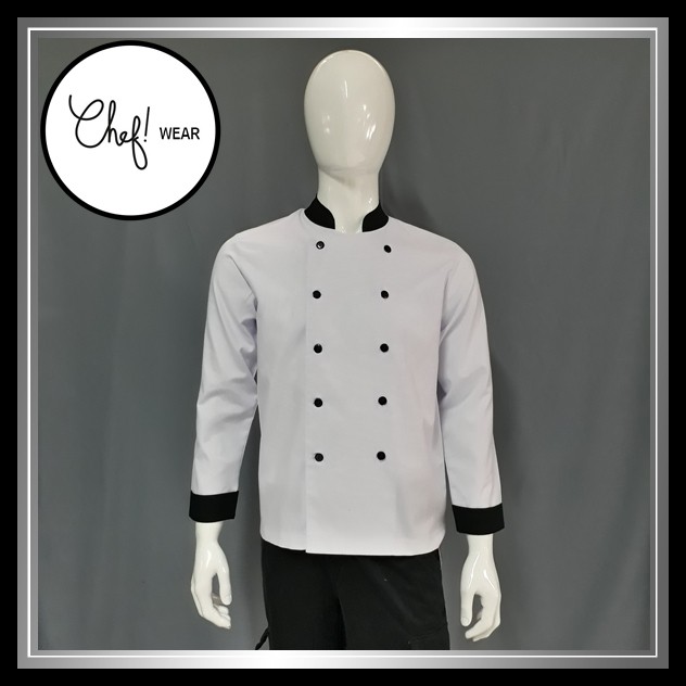 Chef Wear Baju Koki Putih Lengan Panjang Komb Yk S-XL