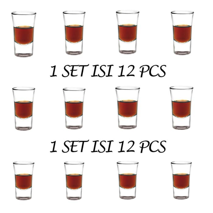 1 Set = 12 Pcs Gelas Sloki Kaca Tinggi - One Shot Glass - Gelas Soju Tequila - Seloki Mini Bar Korea
