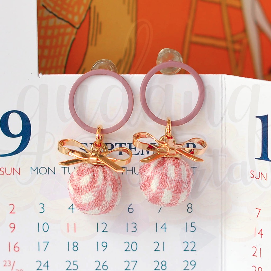 Anting Stud Checked Ball and Ribbon Cantik Unik Panjang Lucu GH 203513