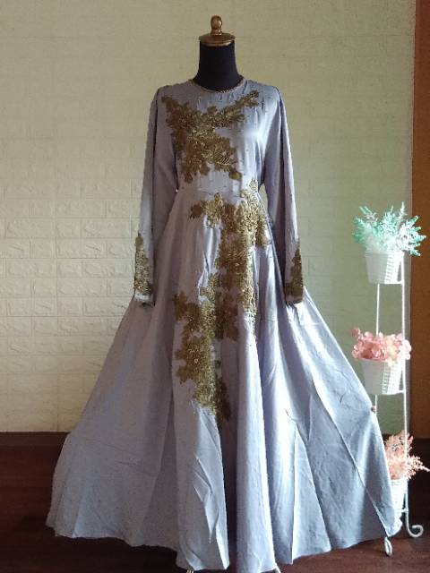 Gamis Dewasa Payung Bordir Satin Payet  GRACCELLA