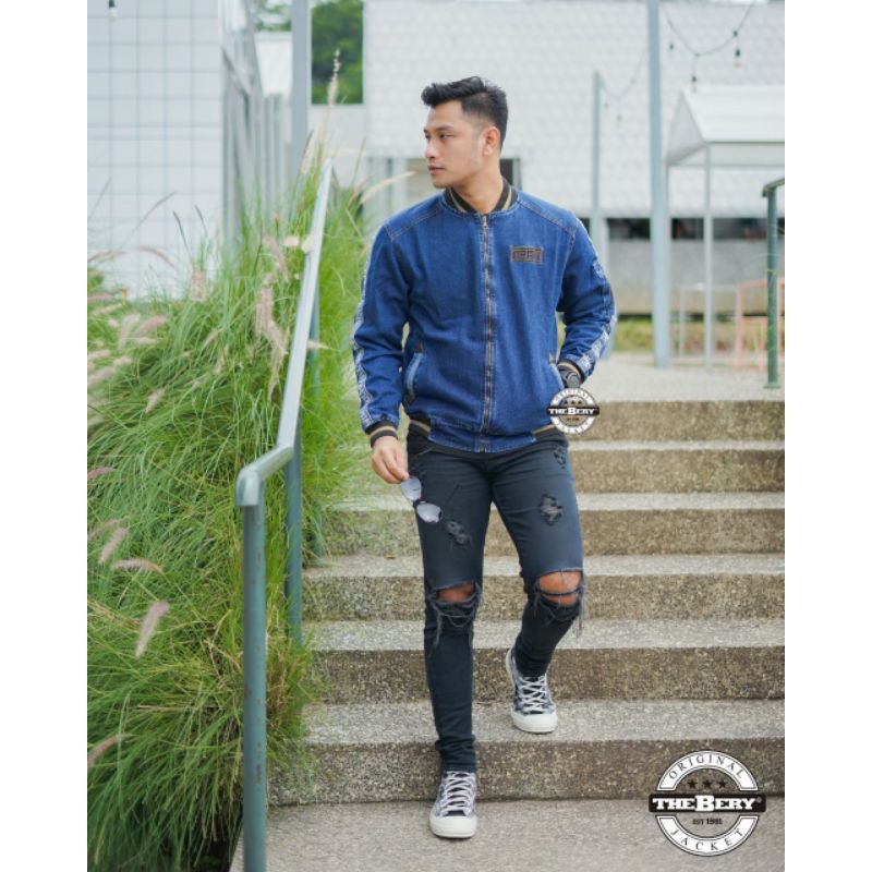 JAKET BOMBER THE BERRY TAPING CODE O1- JAKET JEANS PRIA - JAKET TAPING (BISA BAYAR DI TEMPAT)