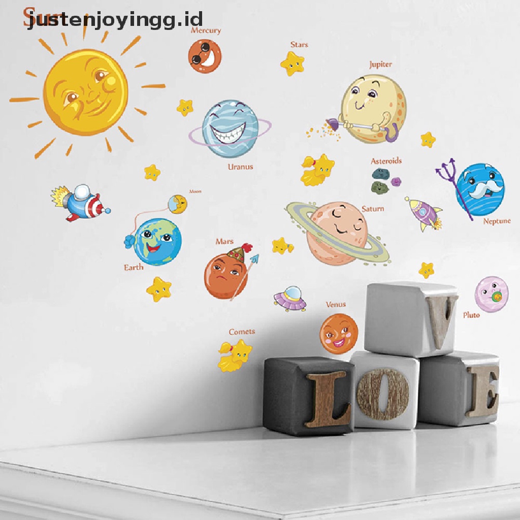 Stiker Dinding Desain Planet Tata Surya Luar Angkasa Untuk Dekorasi Kamar Anak