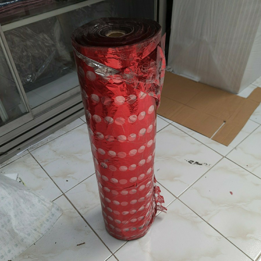 Plastik Hot Stamping Foil Merah Bekas Cetak (Foil Loyang)- 1 Roll Utuh Berat 8kg