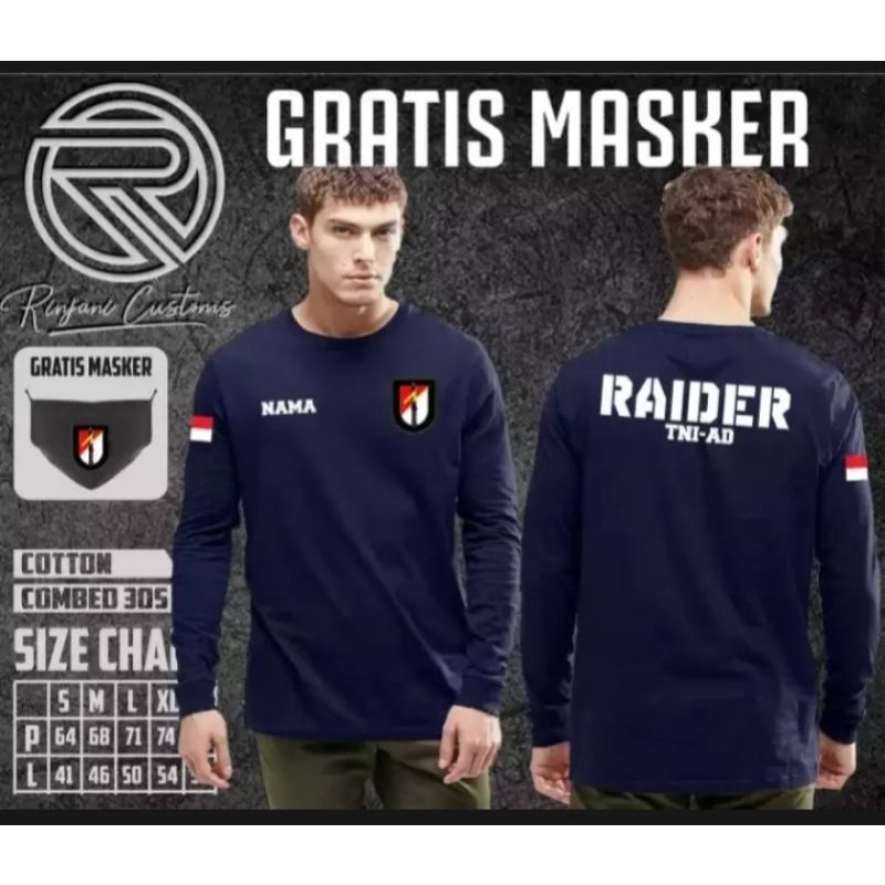 KAOS RAIDER TNI AD-KAOS RAIDER TANGAN PANJANG-KAOS RAIDER TANGAN PENDEK GRATIS NAMA