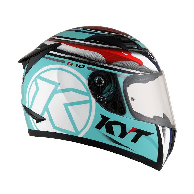 Helm KYT R10 Race EDT #1 - Aqua Blue/Red Fluo/White-2