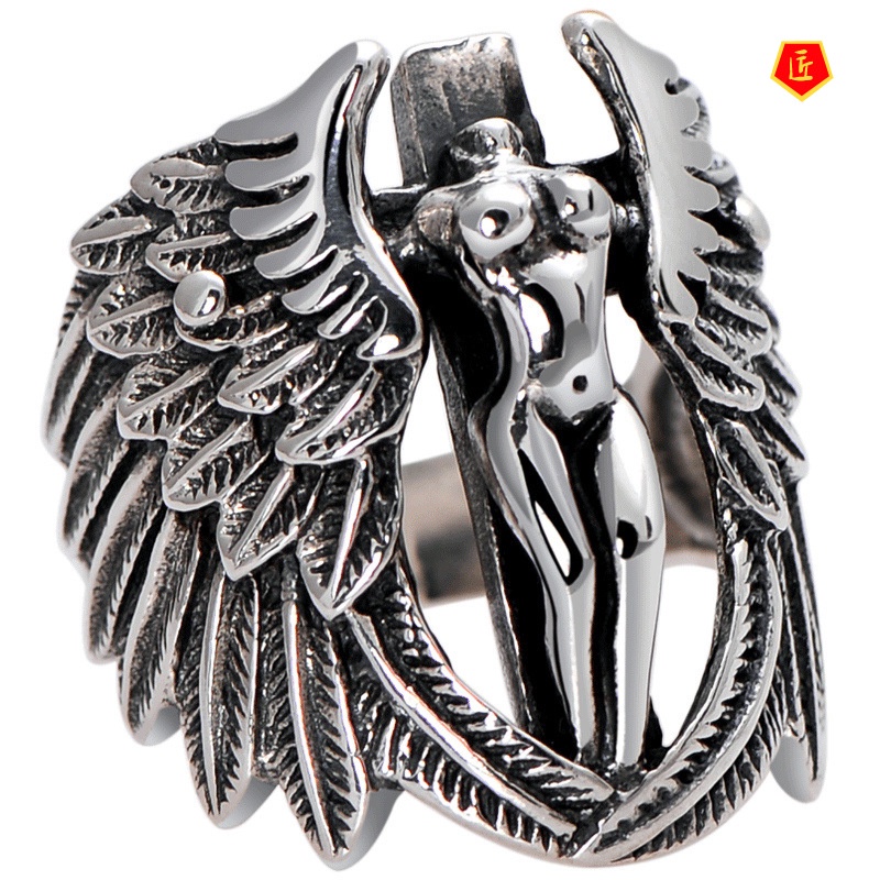 [Ready Stock]Retro S925 Silver Angel Personality Cross Ring High Profile Fashion Personality