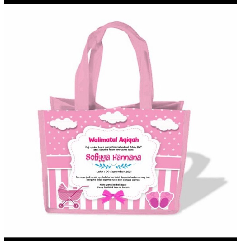 

Tas Goodie bag ulang Tahun Aqiqah tas souvtenir tas ukuran Kotak Nasi