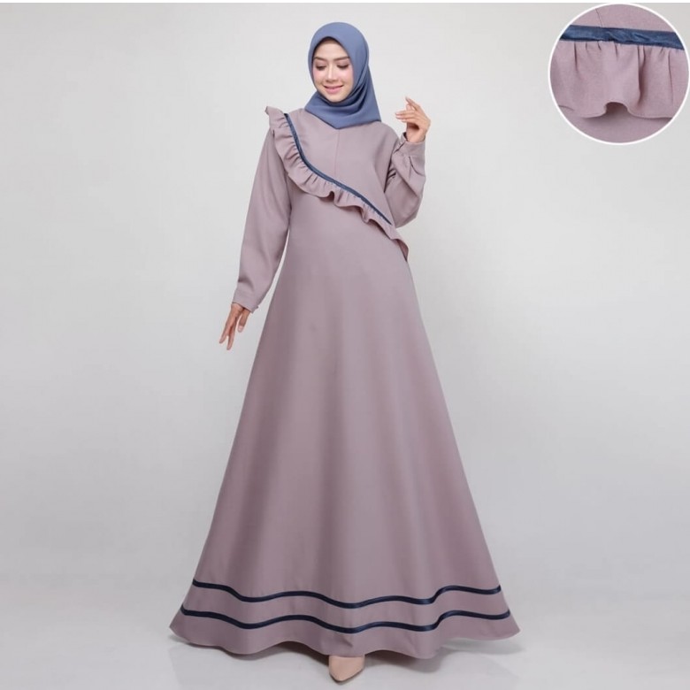 Baju Gamis 2019 Dress Wanita Terbaru Fringe List Grey Pesta Muslimah