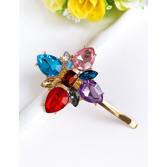 LRC Jepit Rambut Fashion Color Alloy Diamond Drop Water Square Hairpin F72354