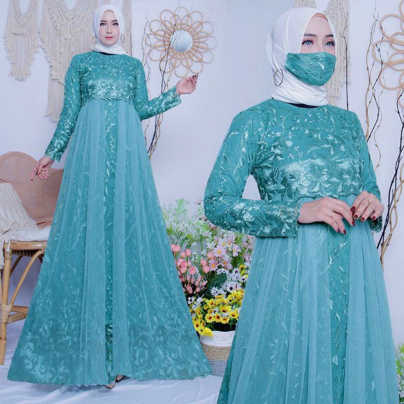 (NEW) BAJU GAMIS DRESS REMAJA WANITA DEWASA MUSLIM FULL BRUKAT BROKAT PESTA NIKAHAN KONDANGAN SERAGA