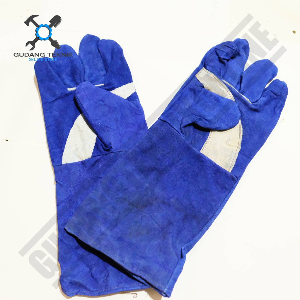 Sarung Tangan Las Kulit 14" 16" MCA MERAH BIRU POLOS / Sarung Pelindung Tangan Las Listrik Welding G
