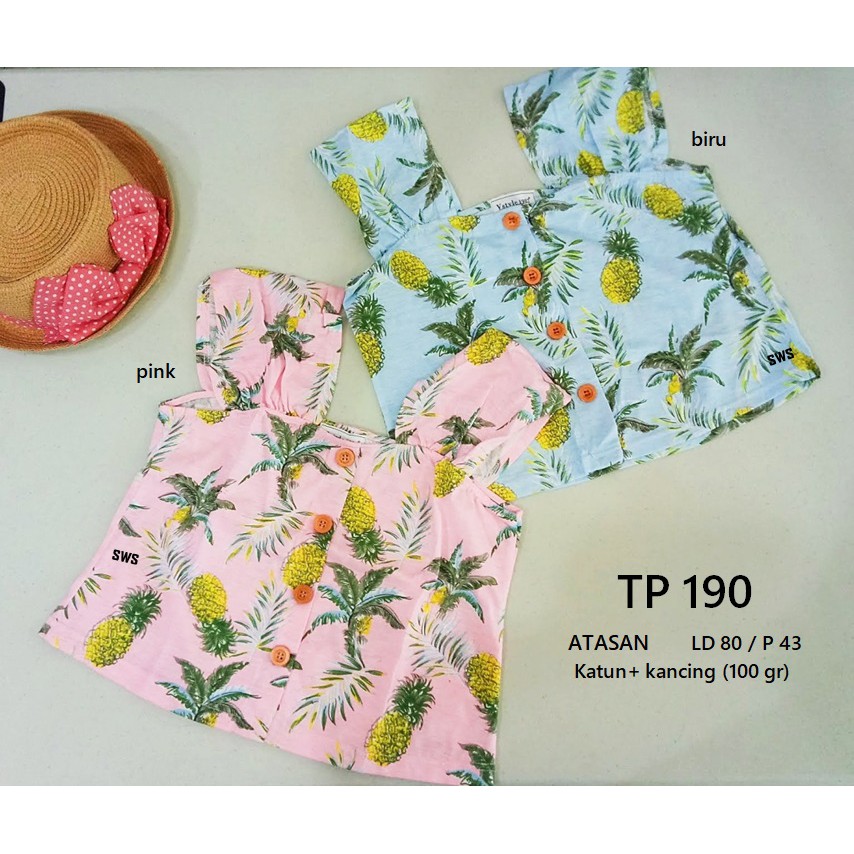 TP190 - BAJU ATASAN CROP TOP MOTIF NANAS LUCU IMPORT MURAH