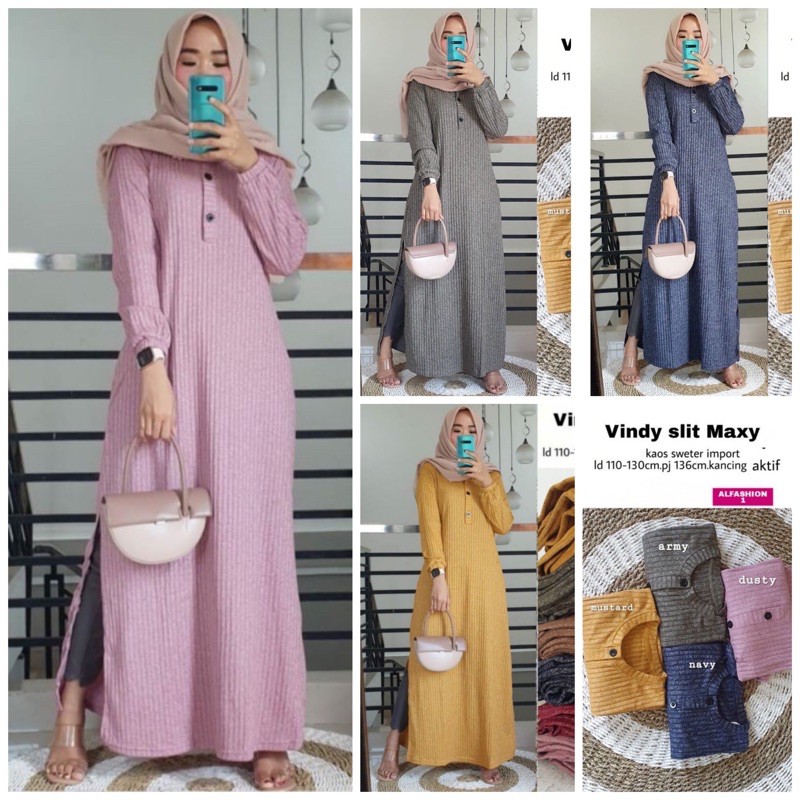 Vindy Slit Maxy - Gamis Rajut Sweter Import LD100 Busui / Gamis Import / R.11 - 213-5485