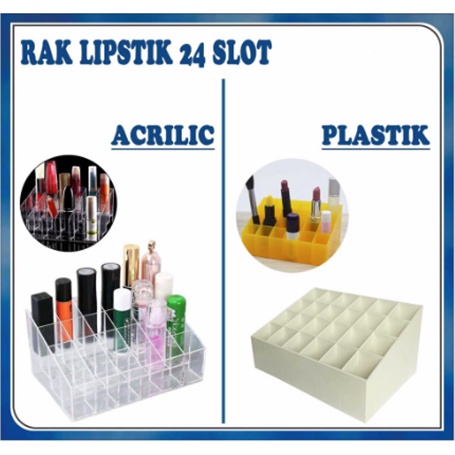 Rak Lipstik Kosmetik Acrylic 24 Slot / Kotak Penyimpanan Lipstick Plastik Isi 24 Slot / Rak Make Up LIpstick 24Slot